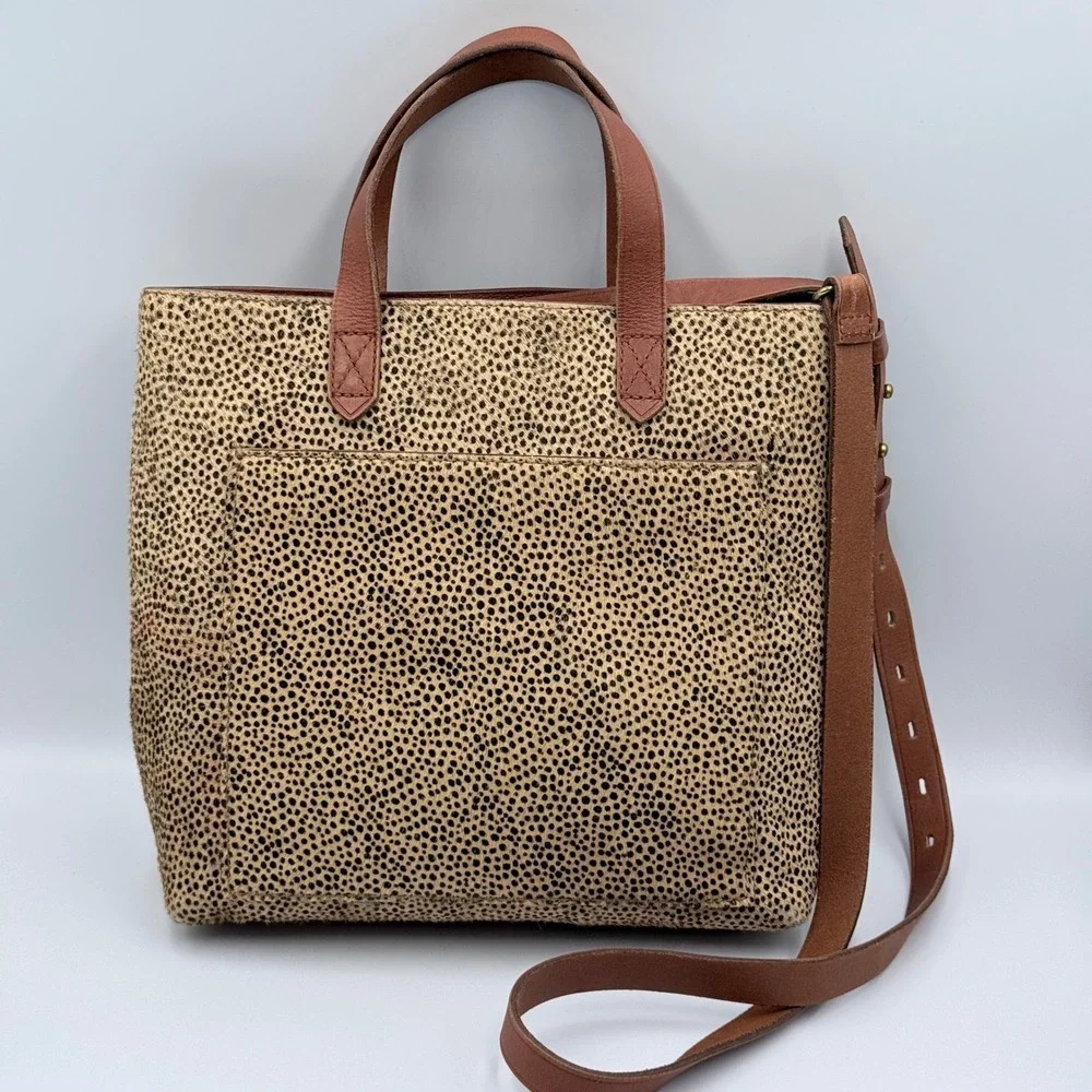 Madewell The Zip Top Small Spotted Calf Hair Transport Crossbody Bag Brown Gold